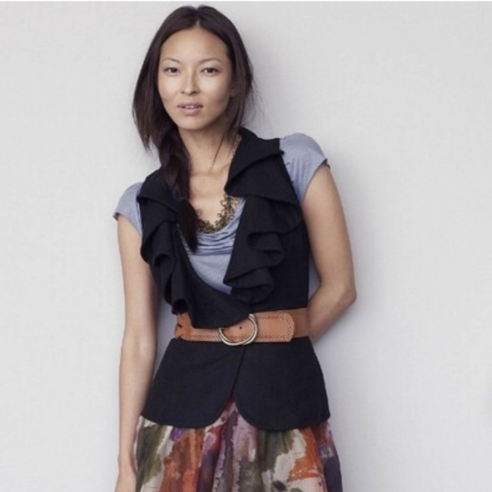 *Tabitha* Anthro Black Ruffled Wool Vest